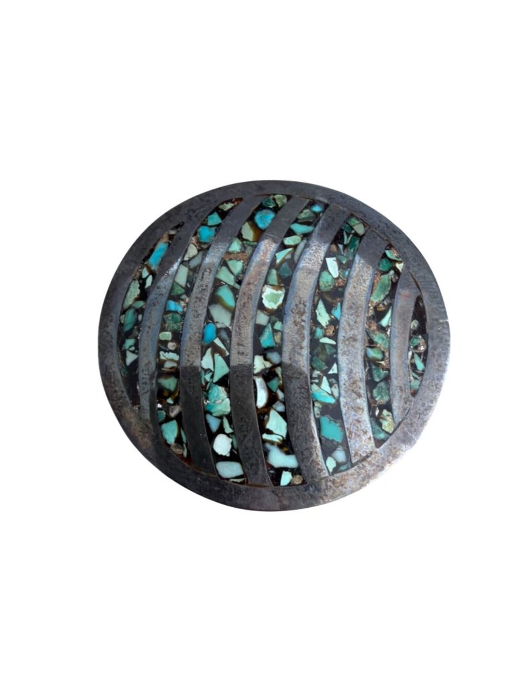 Vintage Signed Sterling Silver Taxco Mexico Turquoise Inlay Brooch Pin 9g - Picture 8 of 9